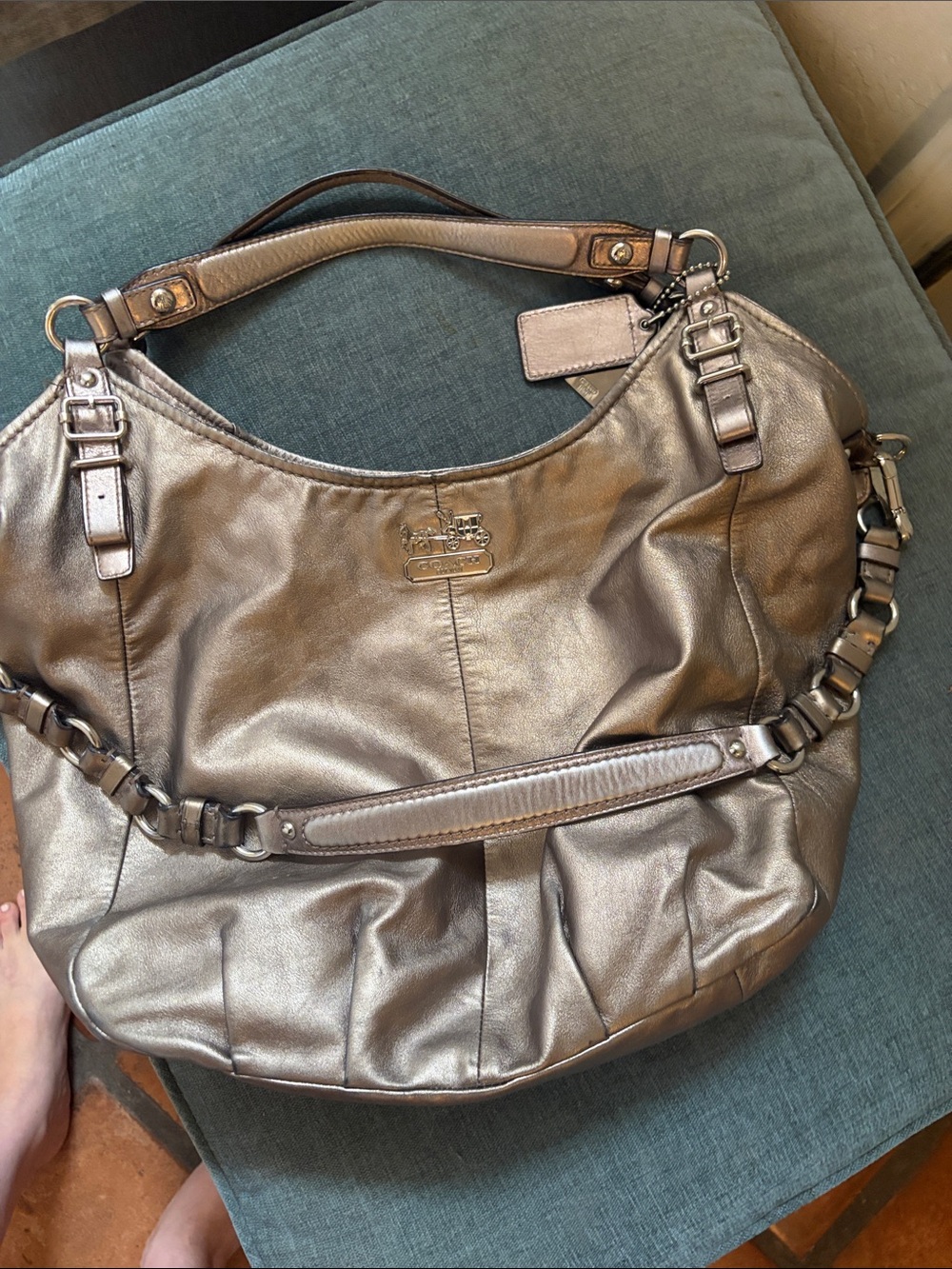 Coach Metallic Pewter Leather Shoulder Hobo